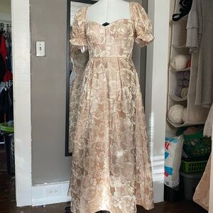 Azazie Glenda Floral Puff-Sleeve Maxi Dress in Vintage Blush